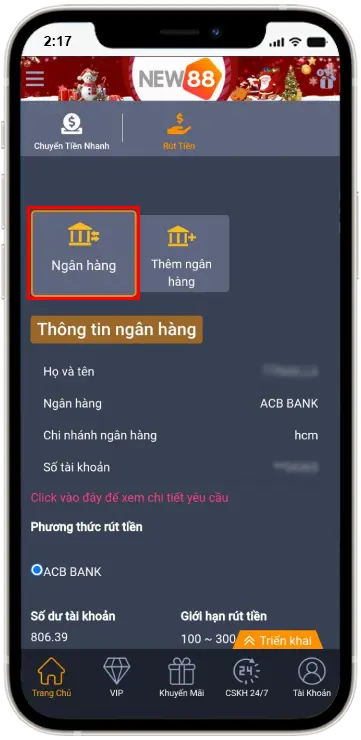 Hình thức rút tiền new88